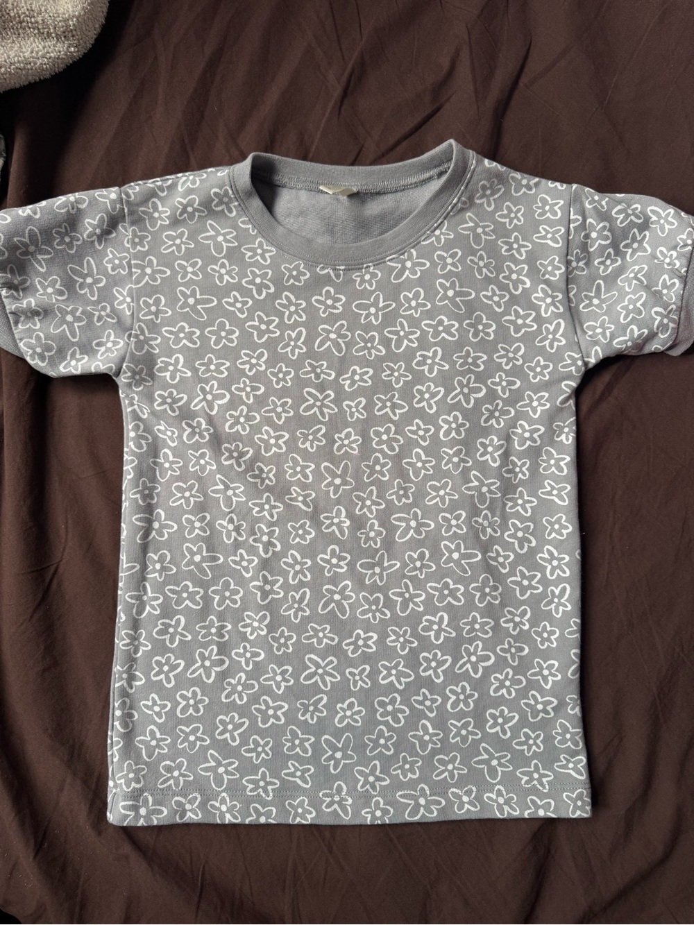 Rylee + Cru Grey Tshirt Dress with White Floral Print